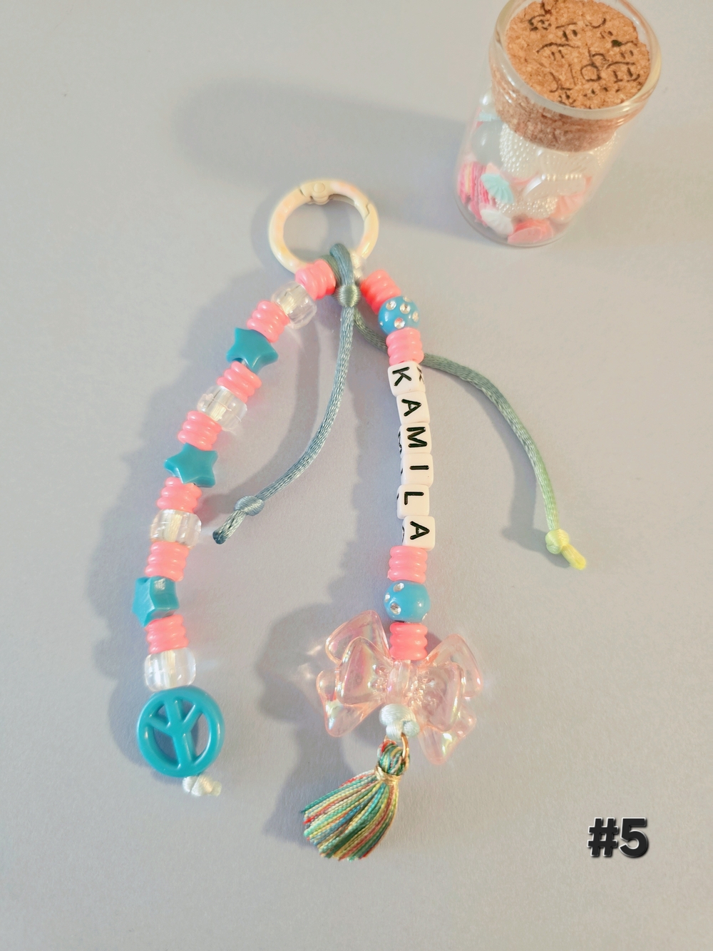 Personalized Kids Pink & Teal Beaded Name Keychain - KAMILA